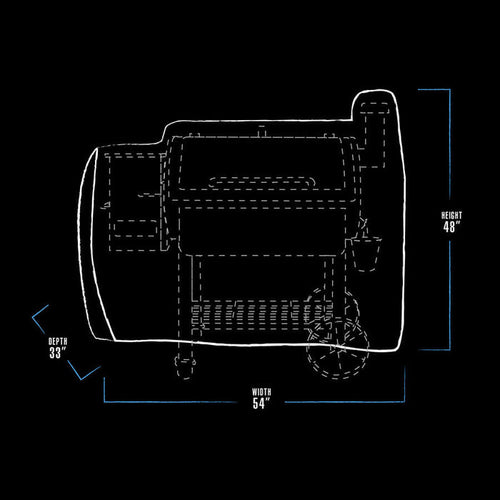White graphic representation of the exterior dimensions of the grill cover.