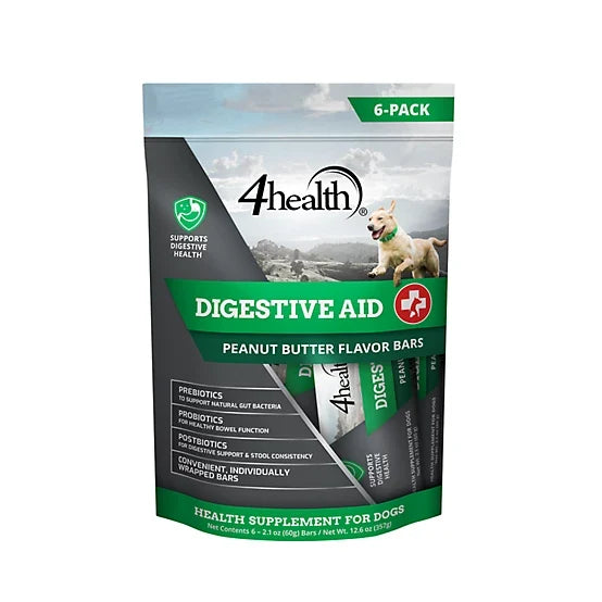 4health Digestive Aid Supplement Bars for Dogs, Peanut Butter Flavor, 6 ct.