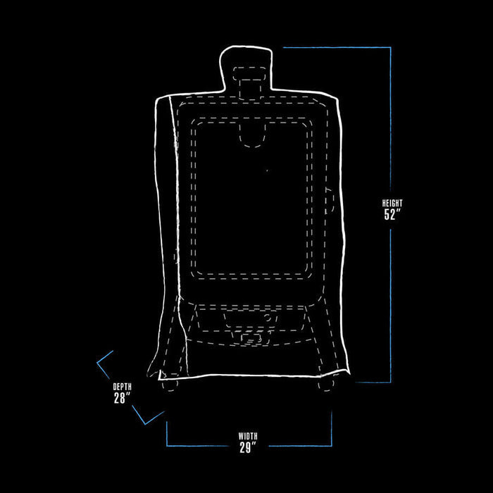 White graphic representation of the exterior dimensions of the grill cover.