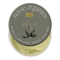 Wrinkle & Dark Circle Warrior Night Balm tin with arnica botanical lid art and yellow natural balm