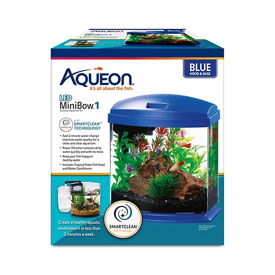 Aqueon Aquarium Kit Mini Bow Led Smart Clean, Blue, 1 gal.