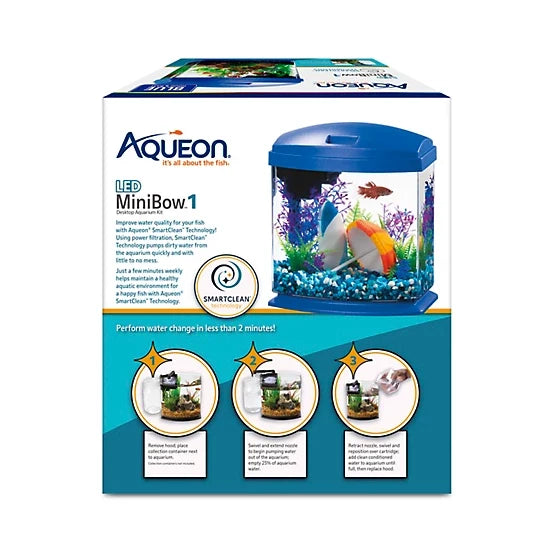 Aqueon Aquarium Kit Mini Bow Led Smart Clean, Blue, 1 gal.