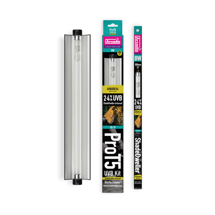 Arcadia Reptile Pro T5 UVB Kit, Shade-Dweller, 2.4% UVB, Arboreal, 8 Watt, 12.5