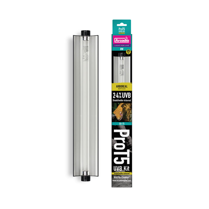 Arcadia Reptile Pro T5 UVB Kit, Shade-Dweller, 2.4% UVB, Arboreal, 8 Watt, 12.5