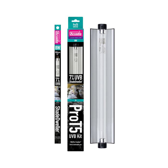 Arcadia Reptile Pro T5 UVB Kit, ShadeDweller 7% UVB, Terrestrial, 8 Watt, 12.5"