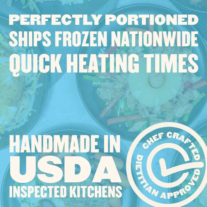 Chef-crafted, dietitian-approved Basics Meal Plan meals shipped frozen nationwide, perfectly portioned