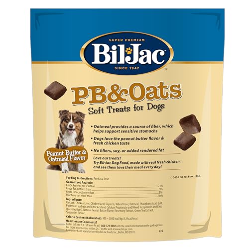 Bil-Jac PB & Oats Soft Treats for Dogs, Peanut Butter & Oatmeal Flavor, 10 Oz