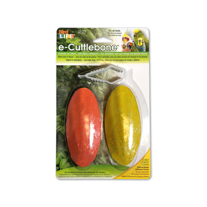 Bird Life™ e-Cuttlebone™ Mineral Block - 2-Pack - Mango and Banana Flavors - For all Birds
