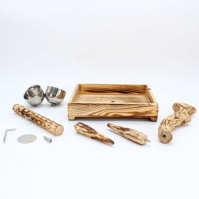 Bird Life™ Natural Wood Tree Perch for Small & Medium Birds with Stainless Steel Cups