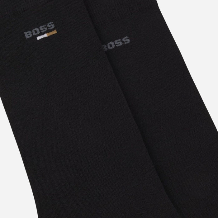 Close up of the BOSS 2-Pack of Regular-Length Cotton-Blend Iconic Logo Black Socks.