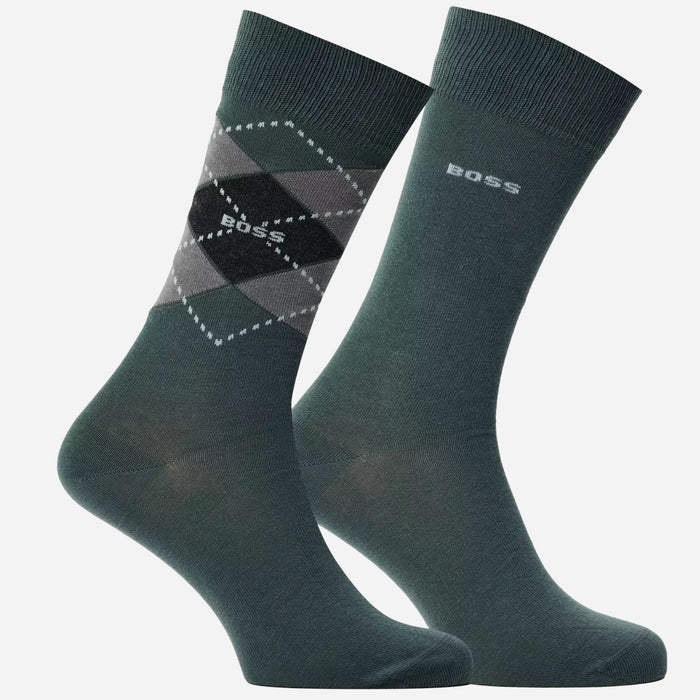 The BOSS 2-Pack Regular Length Green Cotton Blend Argyle Socks by BOSS.