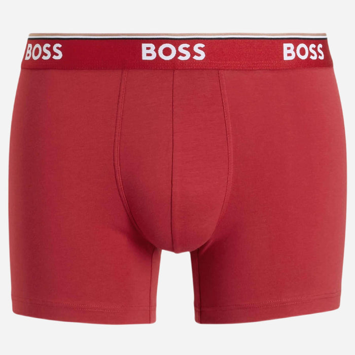 The red pair from the 3-Pack Cotton Stretch Power Boxer Briefs with Logo and Stripe Waistbands.