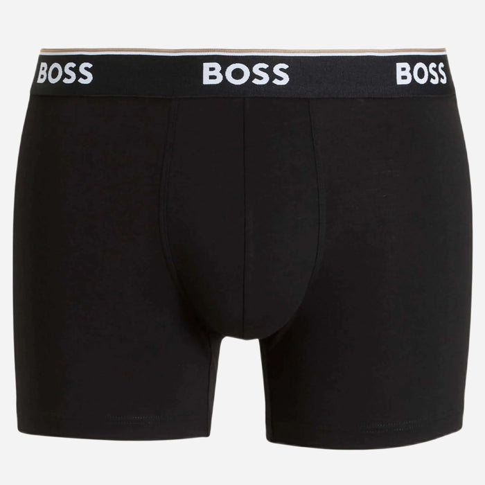 The black pair from the 3-Pack Cotton Stretch Power Boxer Briefs with Logo and Stripe Waistbands.