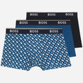 The BOSS 3-Pack of Blue Power Cotton Stretch Trunks with Logo Waistband by BOSS.