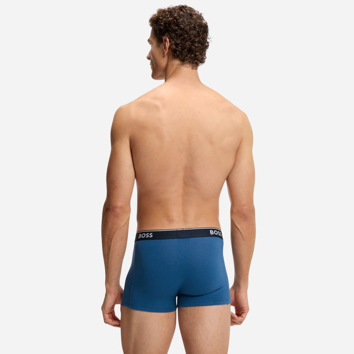 Back view of the blue pair from the BOSS 3-Pack of Blue Power Cotton Stretch Trunks with Logo Waistband.
