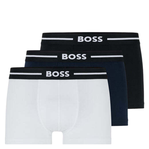 BOSS 3-Pack of Stretch Cotton Trunks in White, Navy & Black