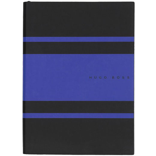 This Hugo Boss A5 Blue Essential Gear Matrix Dotted Notebook has a black ribbon bookmark.