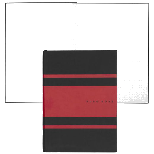This Hugo Boss A5 Red Essential Gear Matrix Dotted Notebook comes with a black ribbon bookmark.