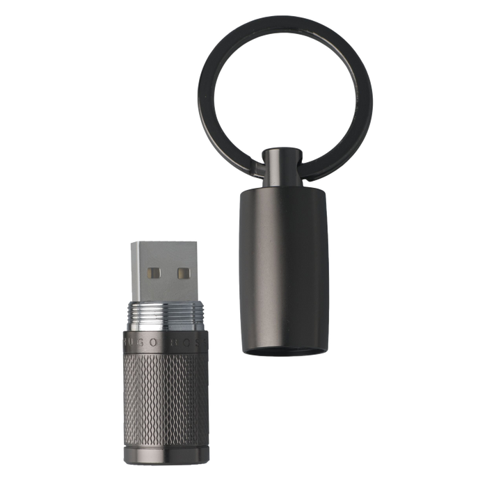 Dark Brushed Chrome USB Keyring by Hugo Boss.