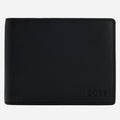 The BOSS Arezzo Grained Black Leather Trifold Wallet with Embossed Logo by BOSS.