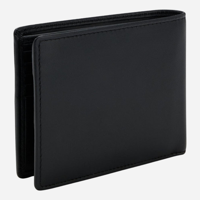 Back view of the BOSS Asolo Grained Black Leather Bifold Wallet with Embossed Logo.