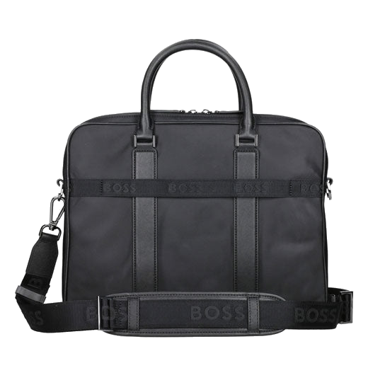This BOSS 'B' Icon Slim Document Case in Black has a detachable shoulder strap that has a faux leather panel to put over your shoulder for comfort.