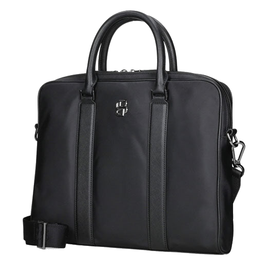 This 'B' Icon Slim Document Case in Black by BOSS has a comfortable and sturdy shoulder strap that is detachable and has the BOSS brand name.