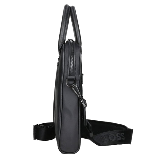 This 'B' Icon Slim Document Case in Black by BOSS has a main zip compartment with multiple slip pockets and organisation.