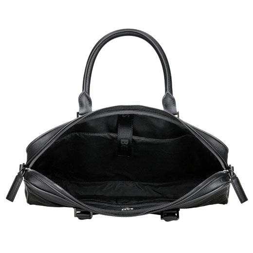 This 'B' Icon Slim Document Case in Black by BOSS has gunmetal trims with a polished finish, including the 'B' logo on the front for branding.
