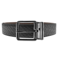 This BOSS 'B' Monogram Reversible Leather Orrol Belt, Black & Brown has a polished gunmetal pin buckle with rounded corners and the BOSS brand name engraved.