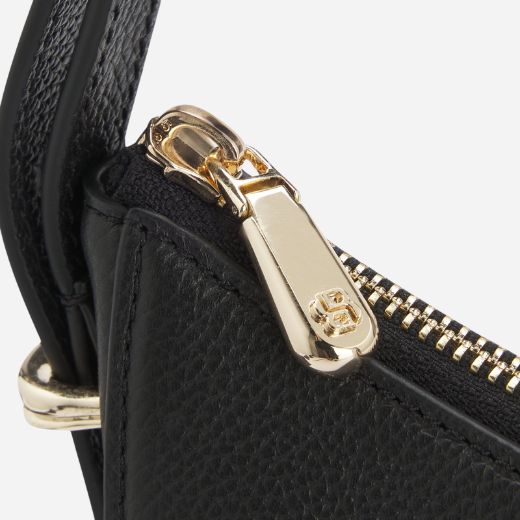 Zipper on the Beyond Halfmoon Black Leather Cross Body Bag.
