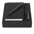 Black A6 Notepad, Ballpoint Pen and Keyring USB Set by Hugo Boss.