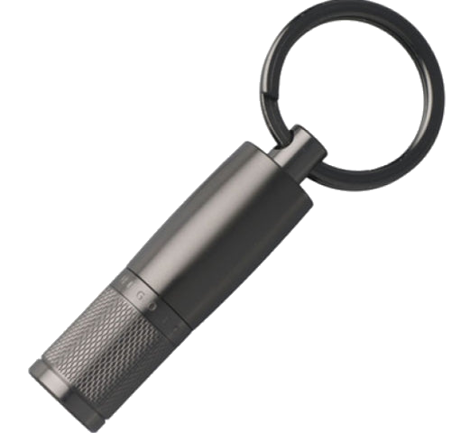 The dark chrome-plated brass keyring by Hugo Boss.