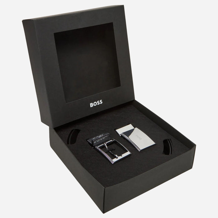 The gift box for the BOSS Black and Brown Reversible Gert-D Gb35 Plaque and Pin Buckle Belt.