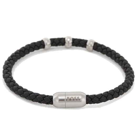 boss beryl black braided leather cuff bracelet