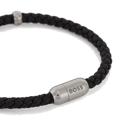 boss beryl black braided leather cuff bracelet close
