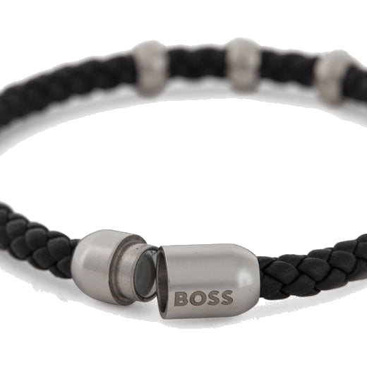 boss beryl black braided leather cuff bracelet close 3