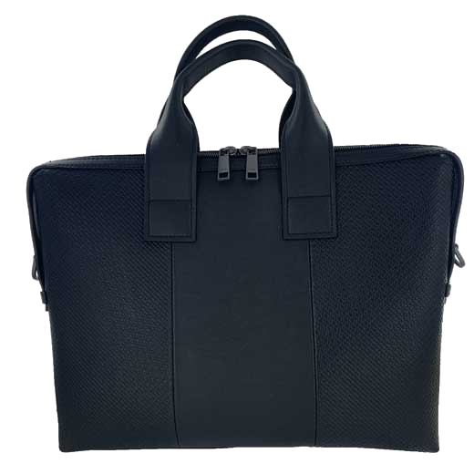 This Hugo Boss men's black leather bag comes with two top handles.