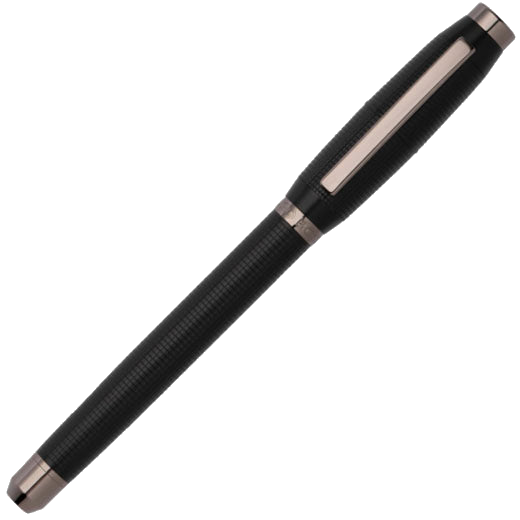 Hugo Boss's Black Cone Rollerball Pen features clip engraving.