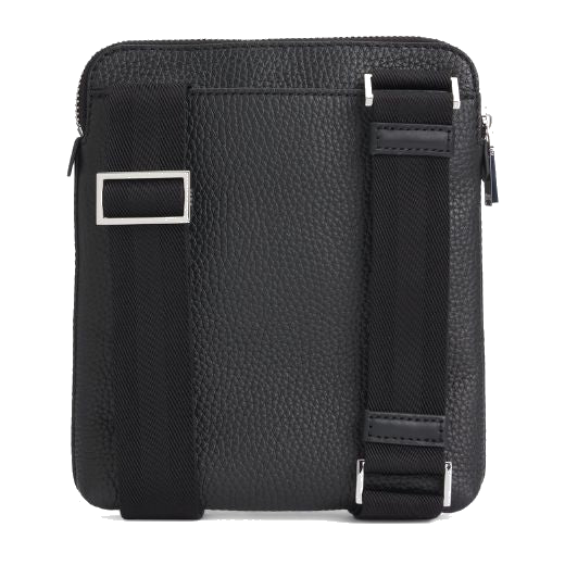 This BOSS Black Crosstown Grained Leather Envelope Bag has polished silver trims that contrast the black leather.