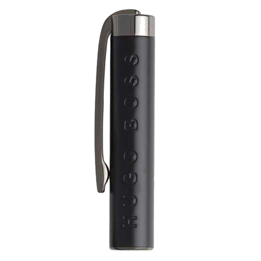 The clip of this fountain pen can be engraved and the cap has been engraved with Hugo Boss' name.
