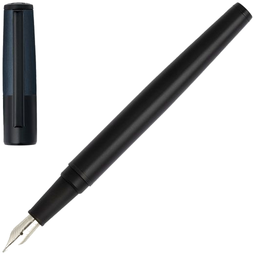 This Black & Navy Gear Minimal Ballpoint & Fountain Pen Set has been designed by Hugo Boss.