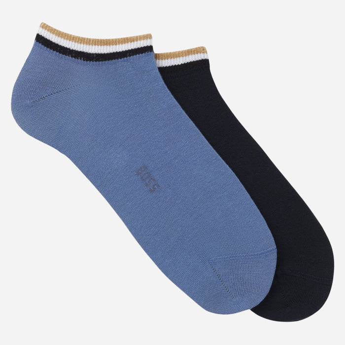The BOSS Blue Cotton Ankle Socks With Signature Stripe Set of 2 by BOSS.