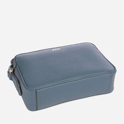 Base view of the Blue-Grey Leather Lenah Cross Body Bag.