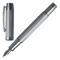 Full view of the Hugo Boss Bold chrome fountain pen shown next to the cap.