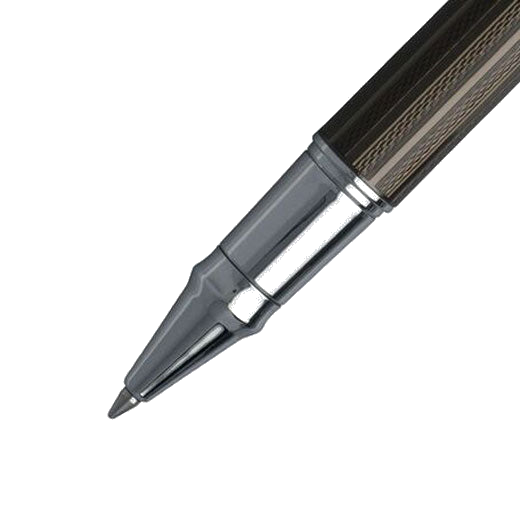 Close up of the polished chrome-plated cone the Bold black rollerball pen by Hugo Boss.