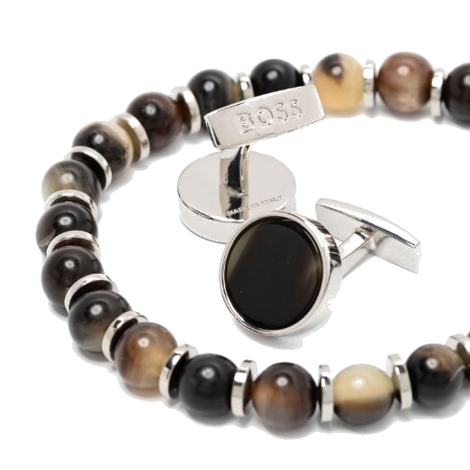 This Brown Beaded Bracelet and Cufflinks Set by BOSS makes a great gift for him during Christmas.