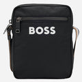 The BOSS Catch 3.0 Black NS Zip Top Cross Body Bag with Raised White Logo by BOSS.