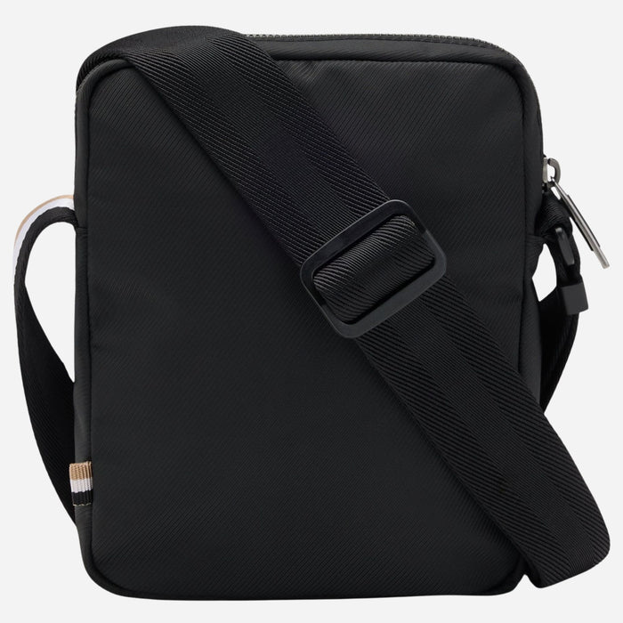 Back view of the BOSS Catch 3.0 Black NS Zip Top Cross Body Bag with Raised White Logo.