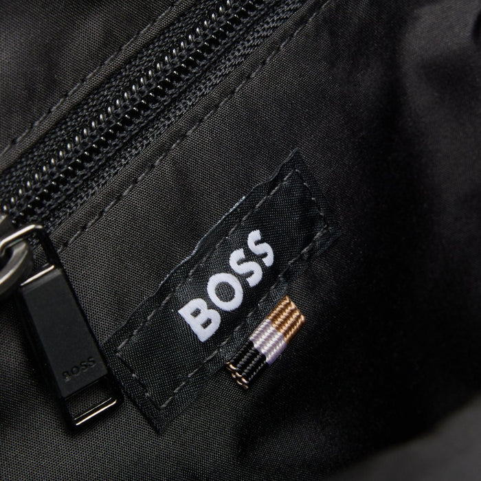 Inside the BOSS Catch 3.0 Black NS Zip Top Cross Body Bag with Raised White Logo.